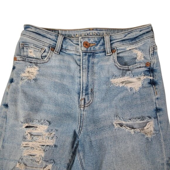American Eagle Mom Jeans Womens 0 26x27 Light Wash High Rise Distressed - Picture 6 of 14
